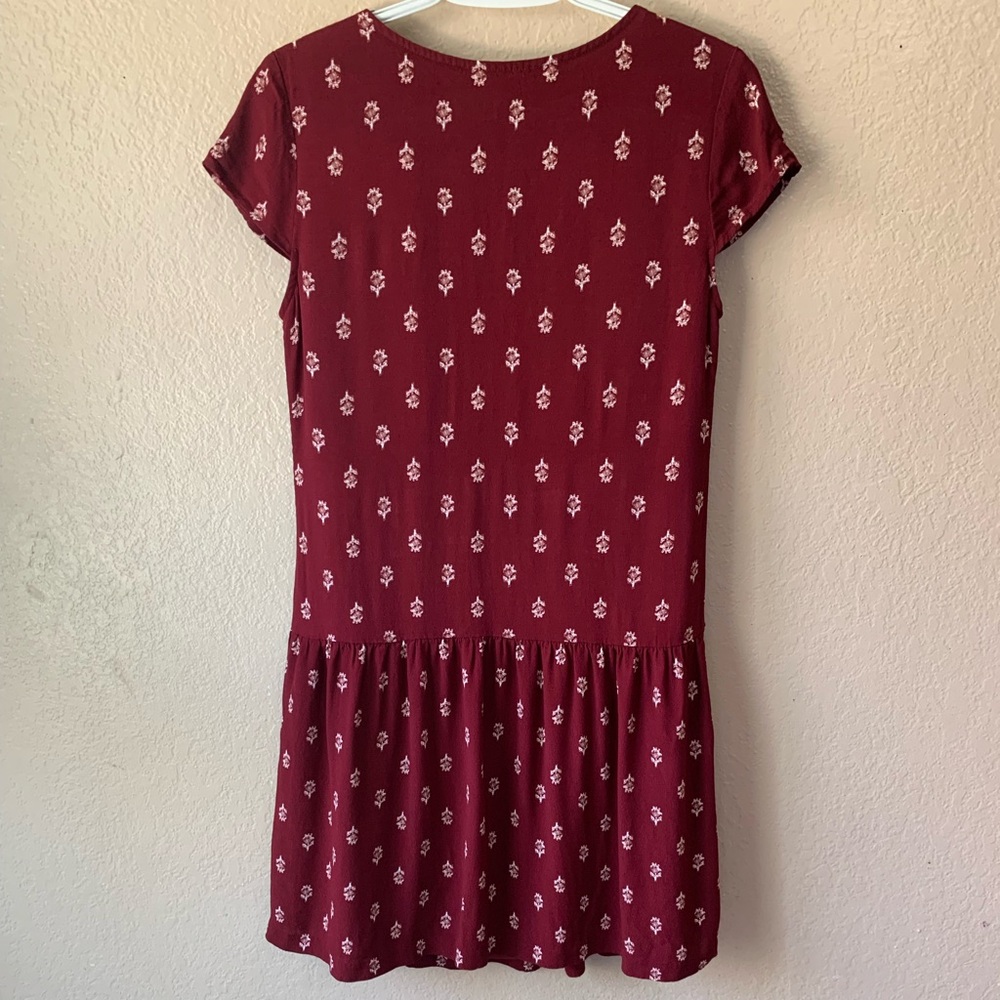 Garnet Hill Maroon Floral Boho Cottagecore Day Mini Dress Size 2 - Picture 4 of 9